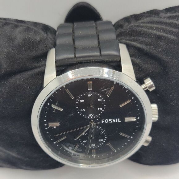 Fossil Townsman FS4866 Men's Black Silicone Analog Dial Quartz Wrist Watch DE495 - Picture 4 of 10